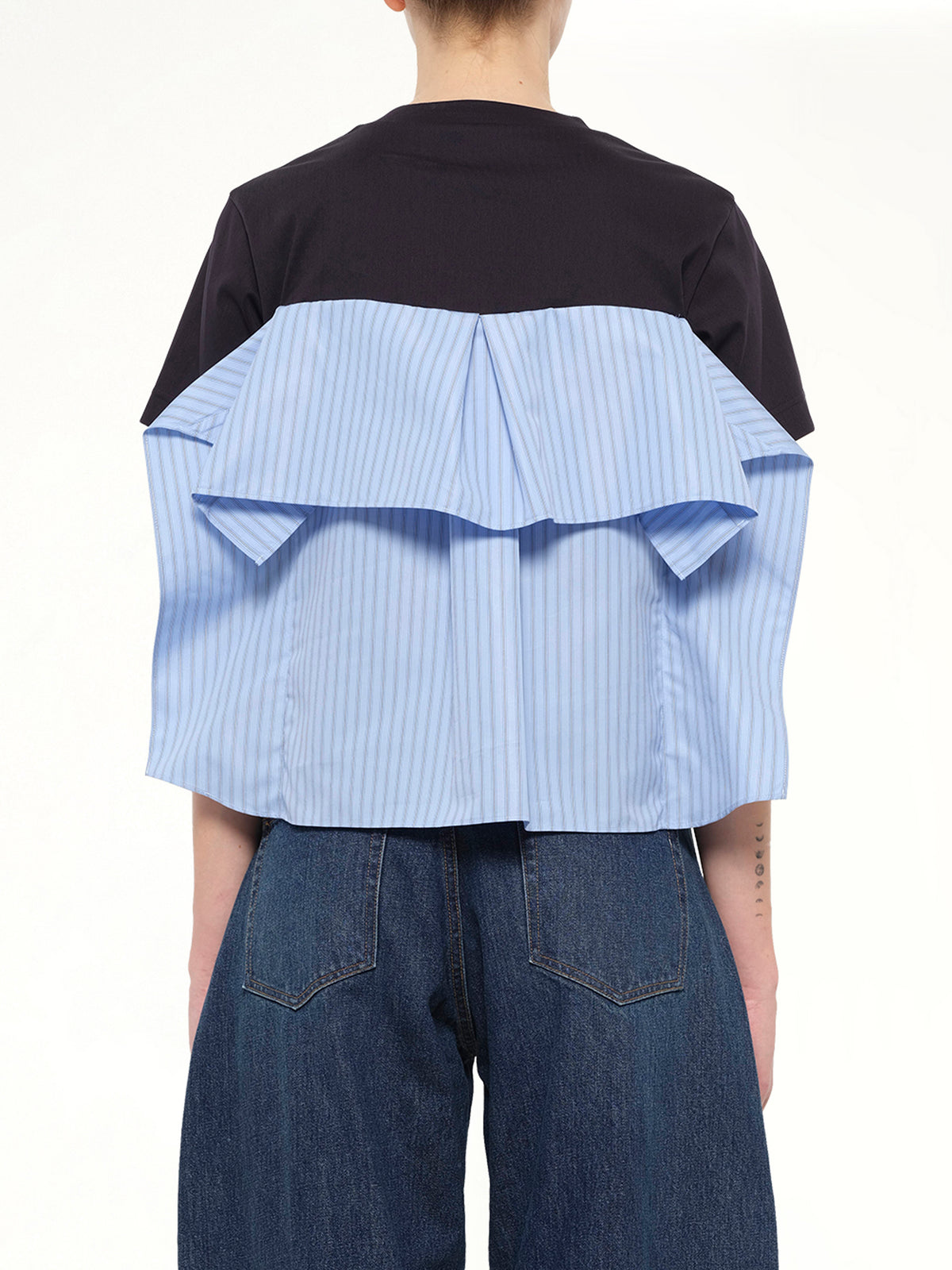 Poplin x Cotton Jersey T-Shirt in Navy/Blue Stripe