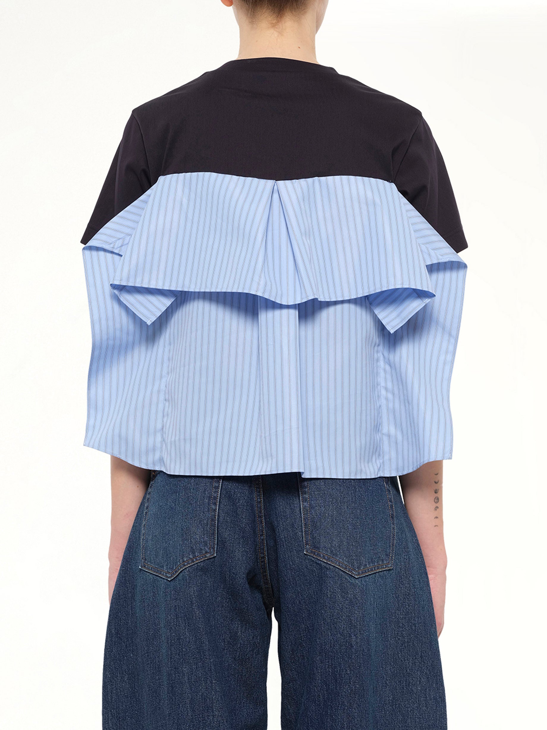 Poplin x Cotton Jersey T-Shirt in Navy/Blue Stripe