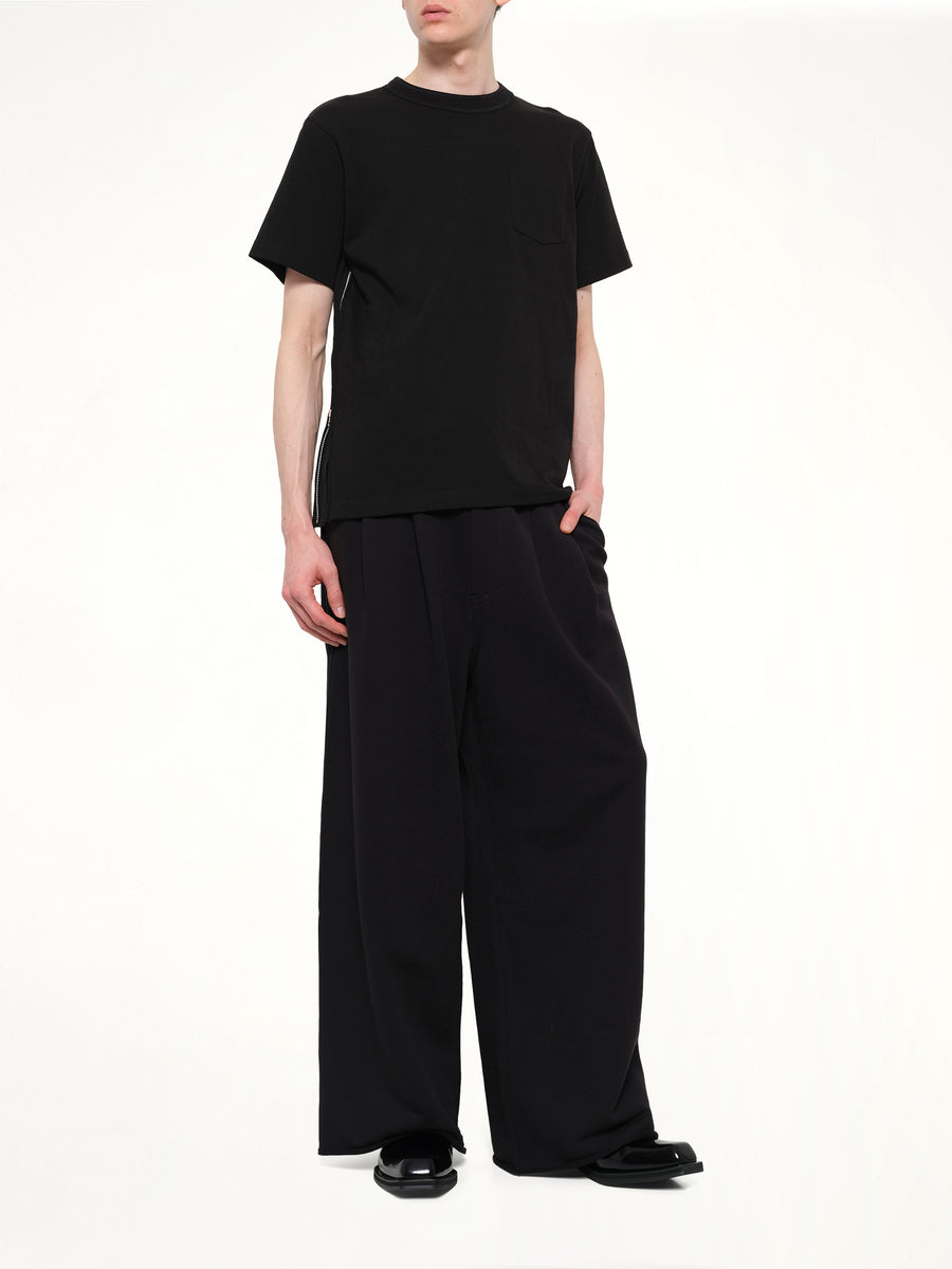 Side Zip Cotton T-Shirt in Black