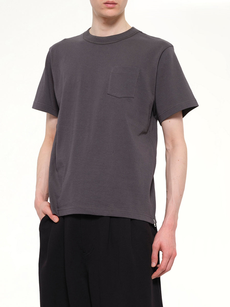 Side Zip Cotton T-Shirt in Charcoal Gray