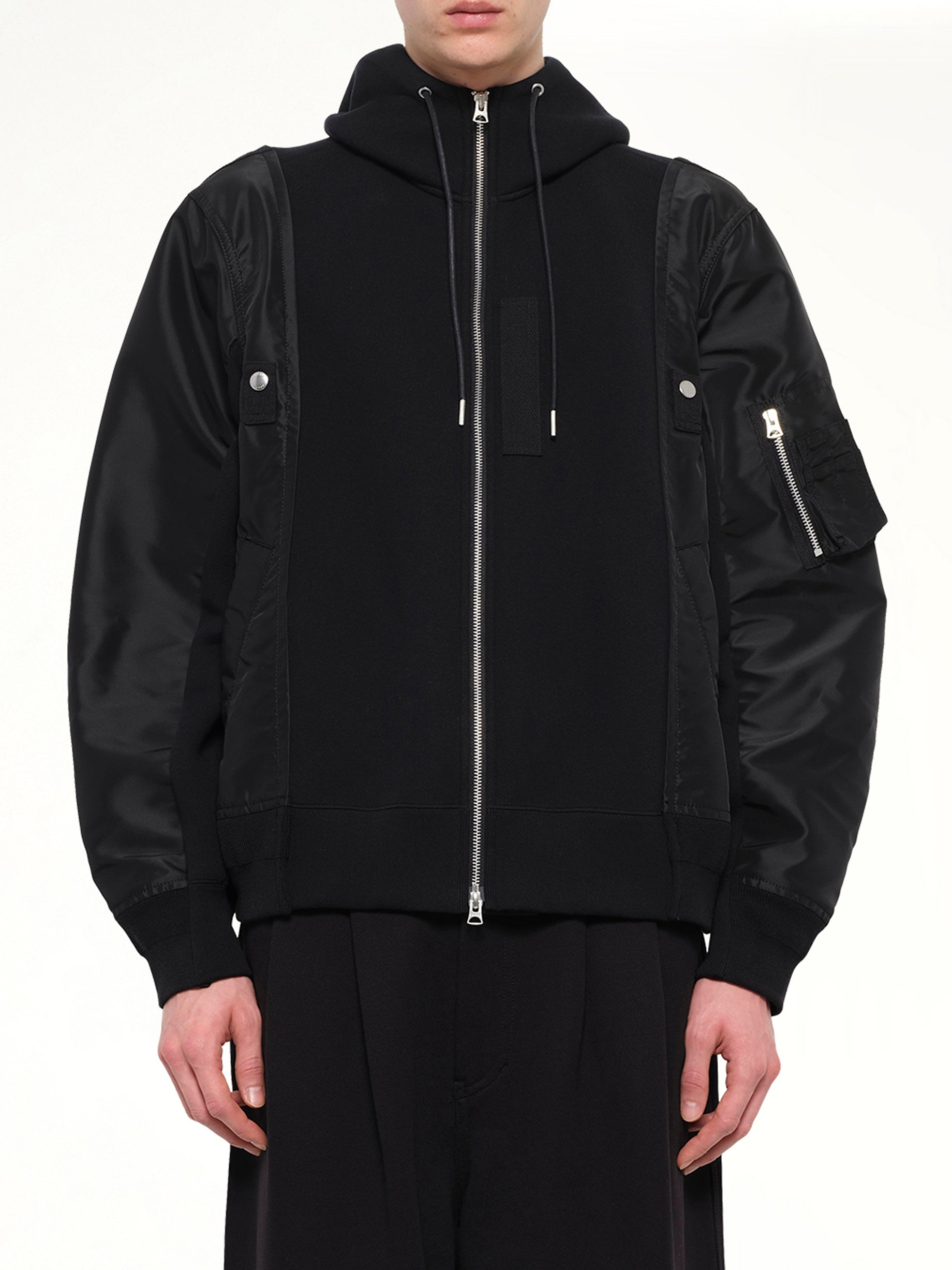 Sponge Sweat x Nylon Twill Hoodie in Black