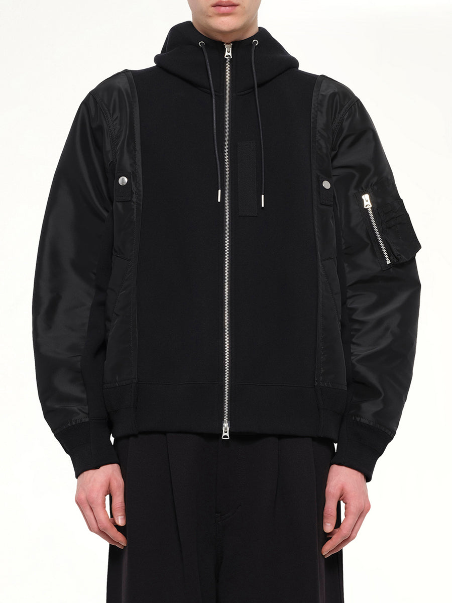 Sponge Sweat x Nylon Twill Hoodie in Black