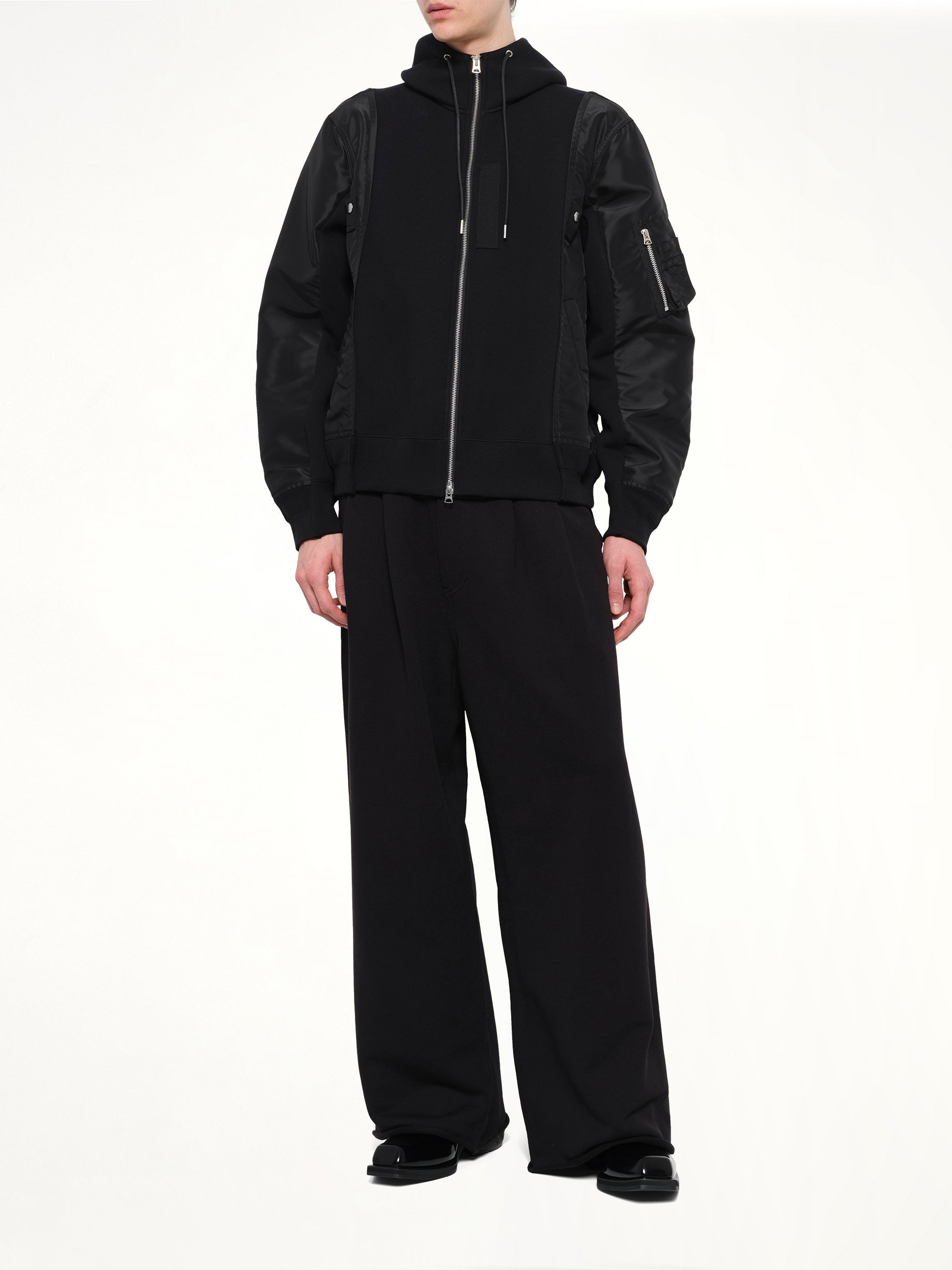 Sponge Sweat x Nylon Twill Hoodie in Black