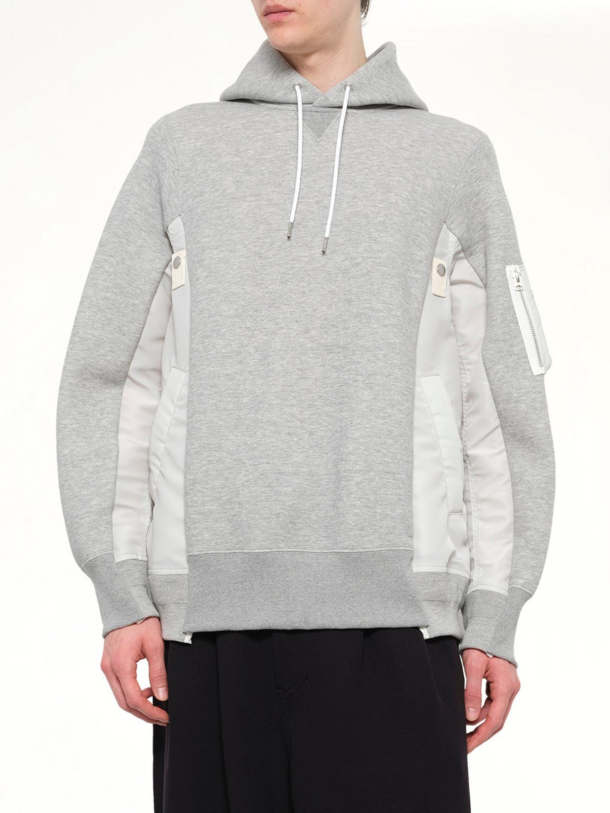 Sponge Sweat x Nylon Twill Hoodie in Light Gray