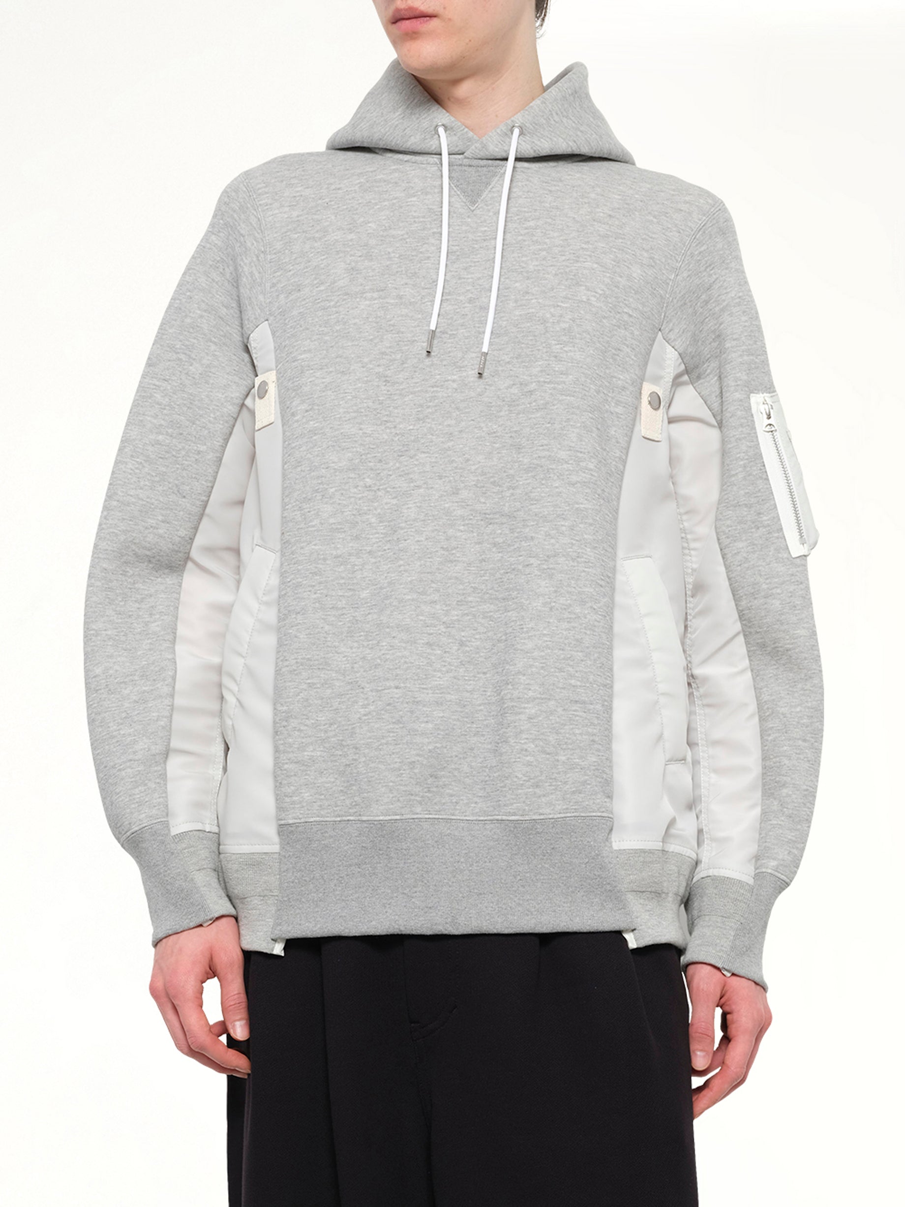 Sponge Sweat x Nylon Twill Hoodie in Light Gray