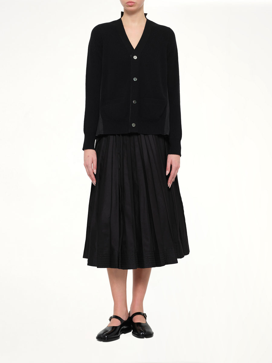 Wool Knit x Cotton Poplin Cardigan in Black