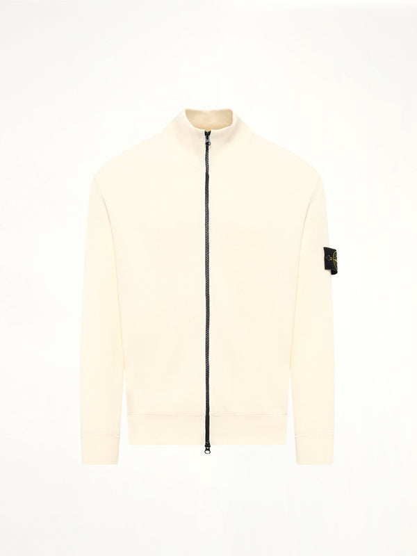 5100126 Ribbed Cotton Zip-Up Cardigan in Ivory