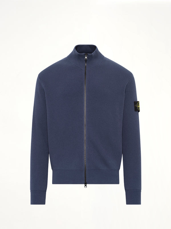5100126 Ribbed Cotton Zip-Up Cardigan in Slate Blue