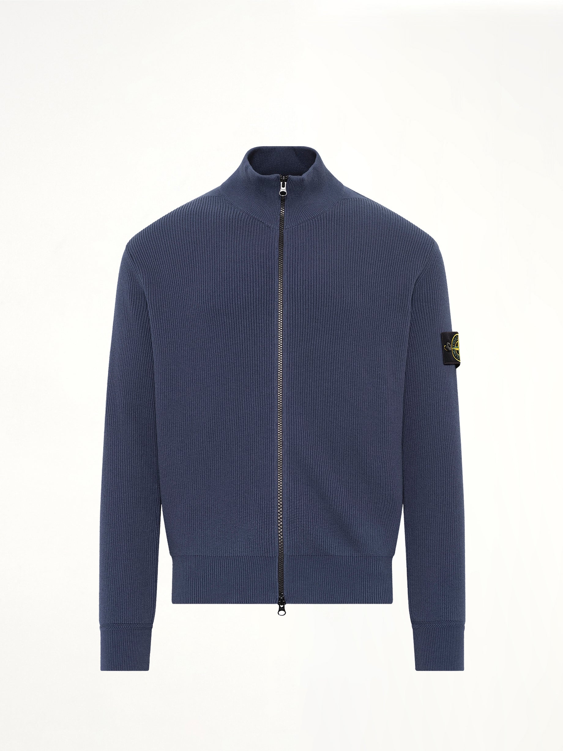 5100126 Ribbed Cotton Zip-Up Cardigan in Slate Blue