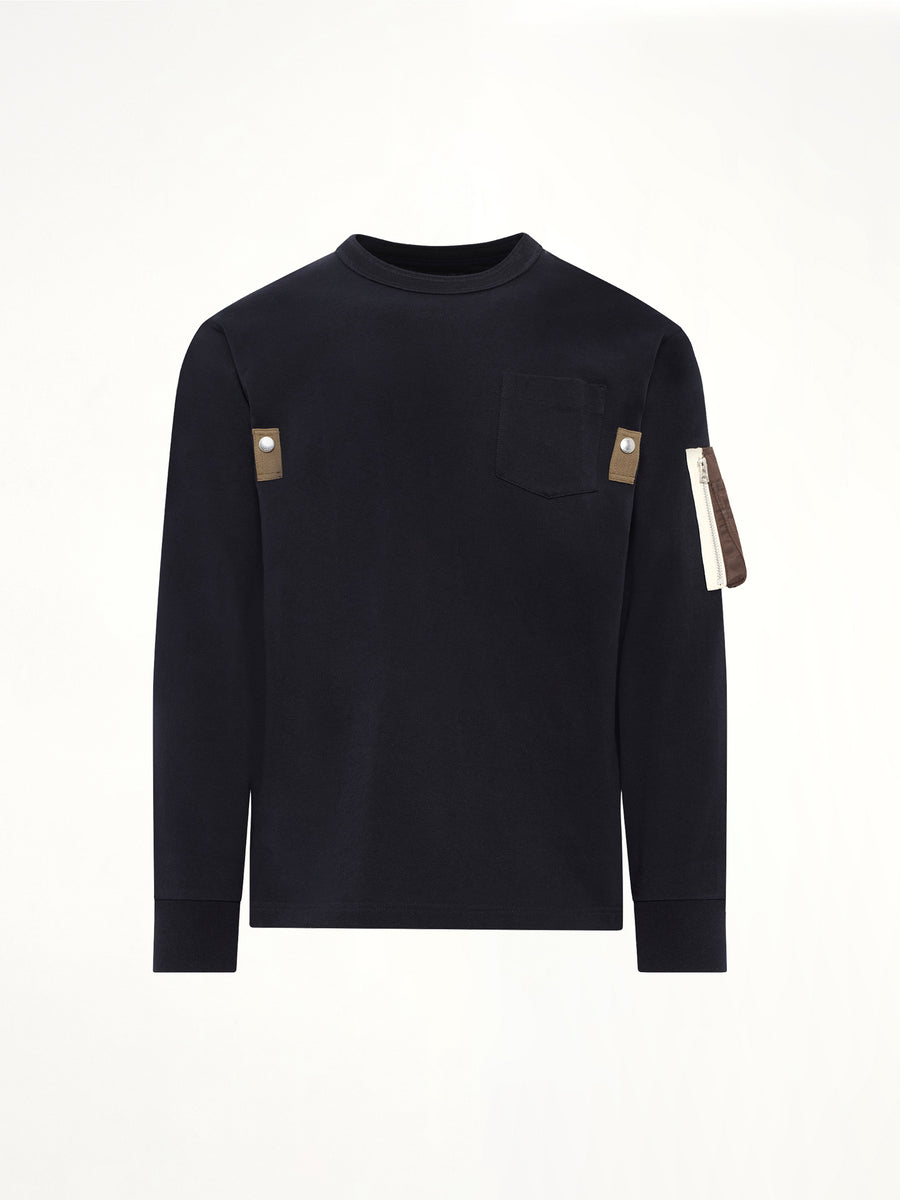 Cotton Jersey L/S T-Shirt in Navy/Dark Khaki