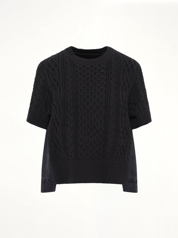 Denim x Cotton Knit Sweater in Black