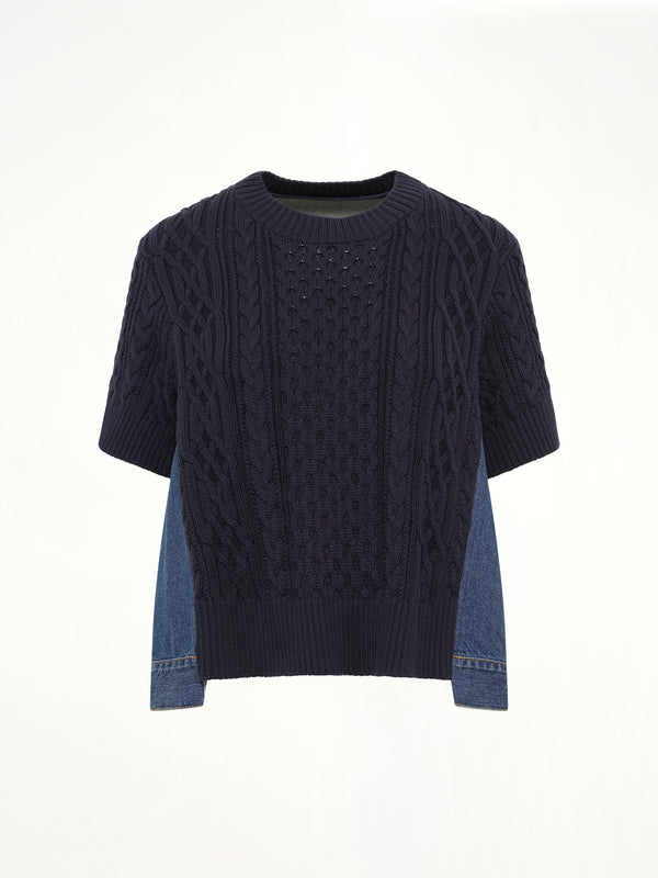 Denim x Cotton Knit Sweater in Navy