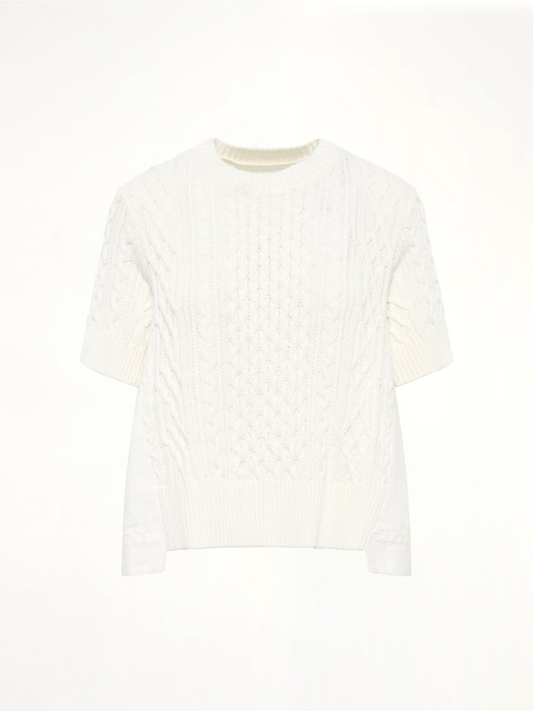 Denim x Cotton Knit Sweater in Off White