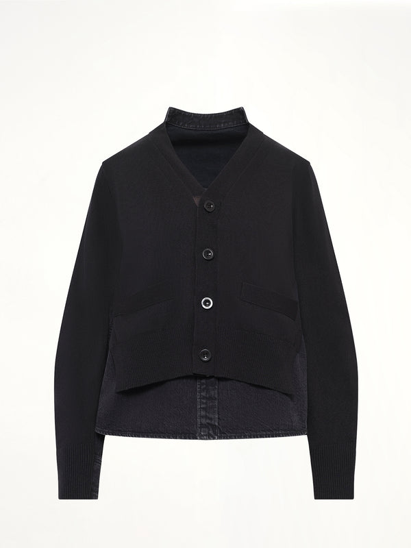 Denim x Knit Cardigan in Black