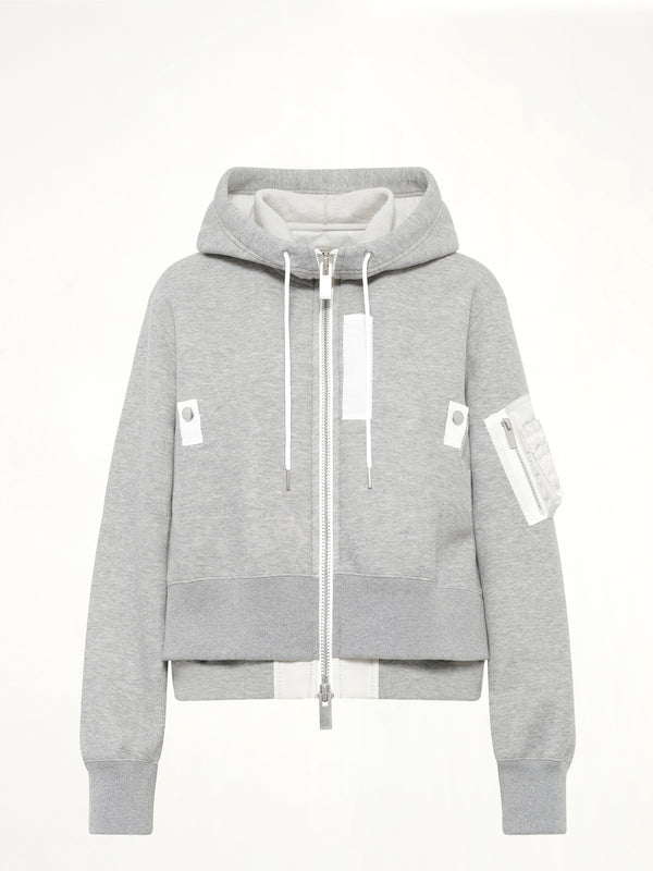 Layered Sponge Sweat x Nylon Twill Hoodie in Light Gray