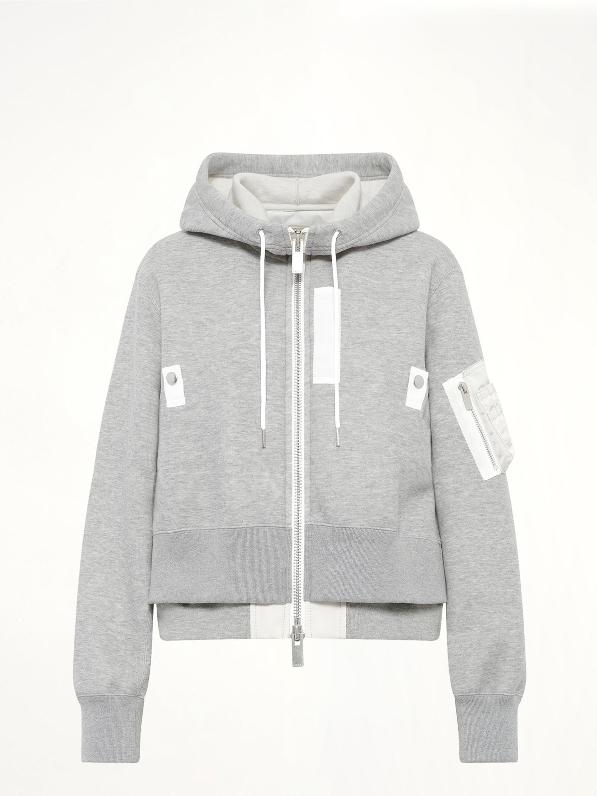 Layered Sponge Sweat x Nylon Twill Hoodie in Light Gray