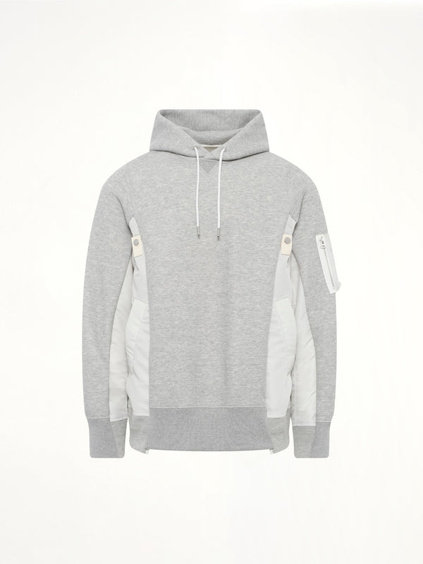 Sponge Sweat x Nylon Twill Hoodie in Light Gray