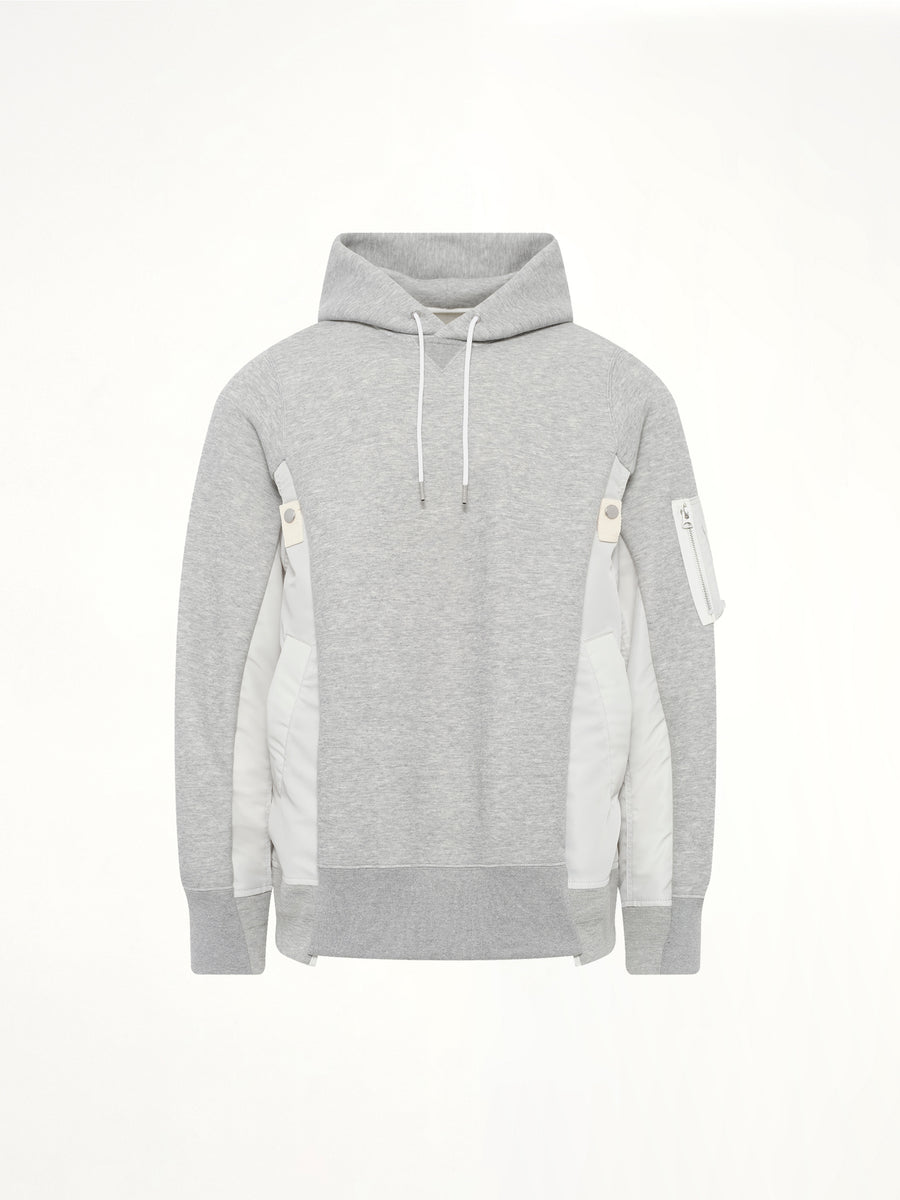 Sponge Sweat x Nylon Twill Hoodie in Light Gray