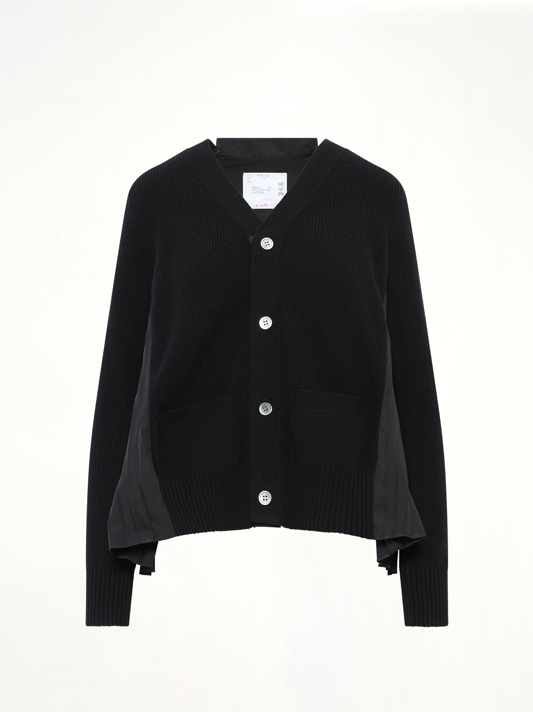 Wool Knit x Cotton Poplin Cardigan in Black