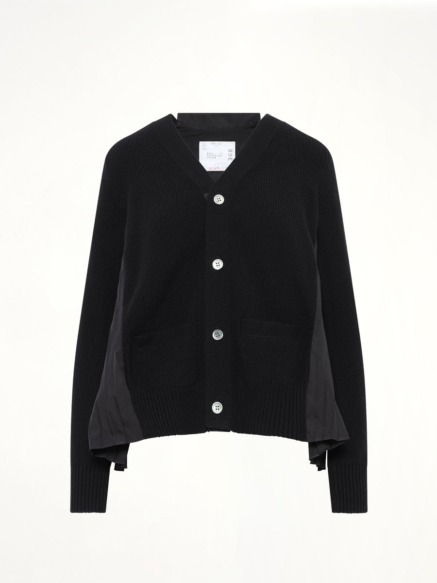 Wool Knit x Cotton Poplin Cardigan in Black