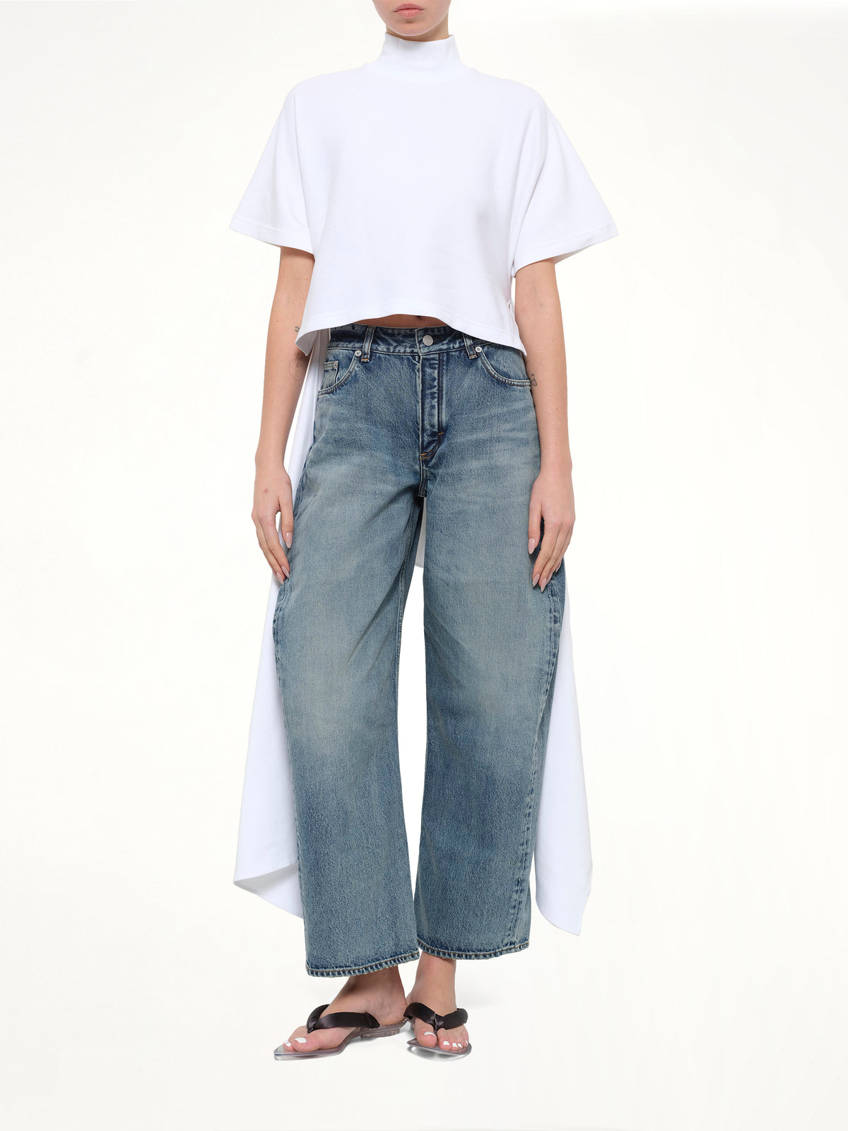 Cotton Jersey Asymmetric T-Shirt in White