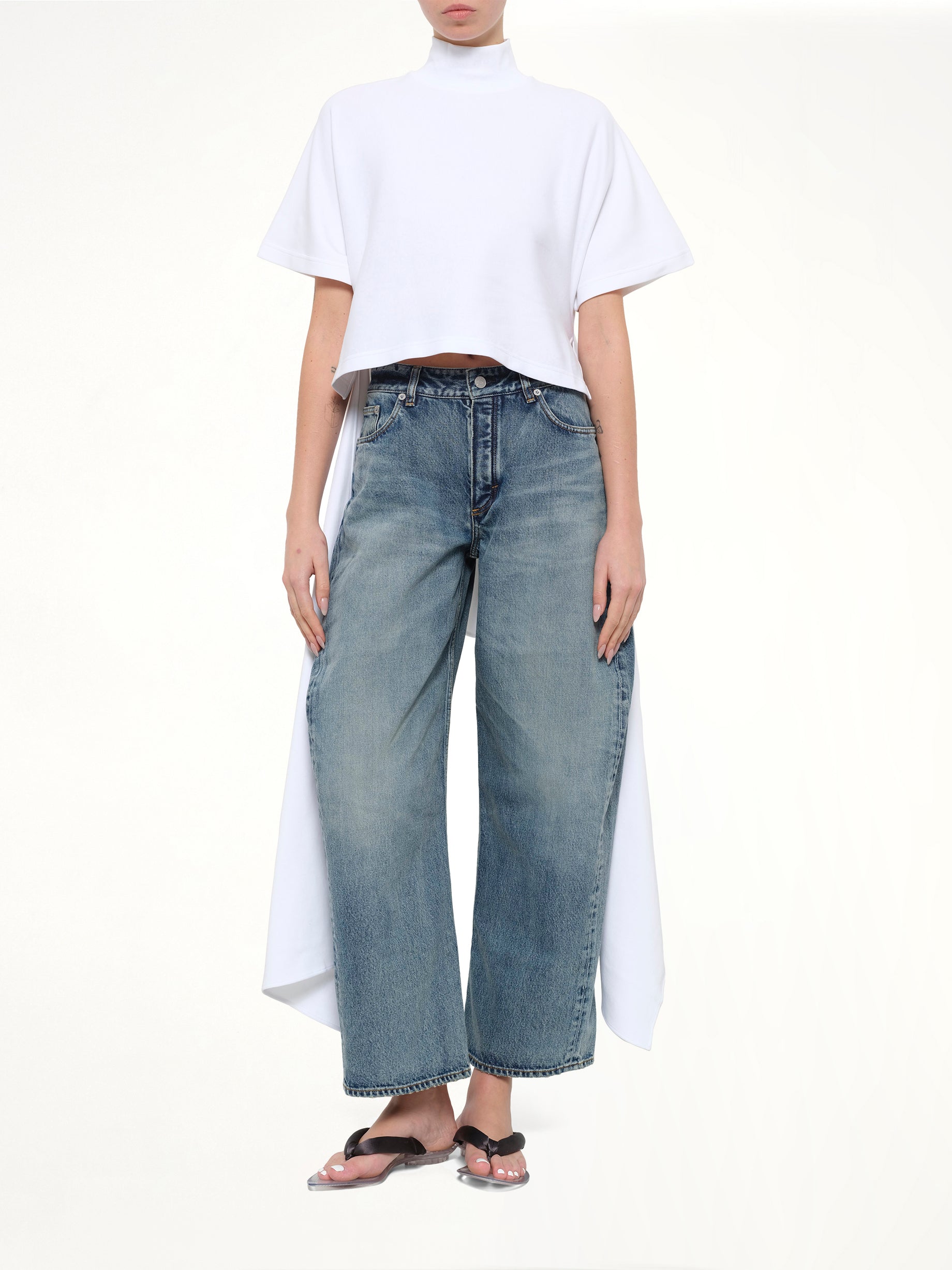 Cotton Jersey Asymmetric T-Shirt in White