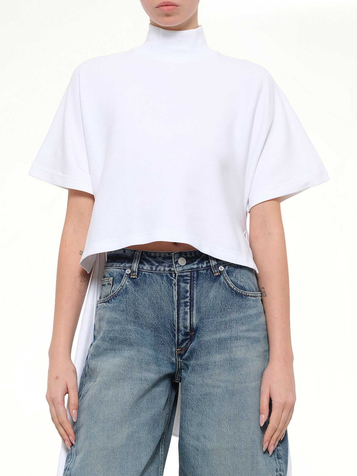 Cotton Jersey Asymmetric T-Shirt in White
