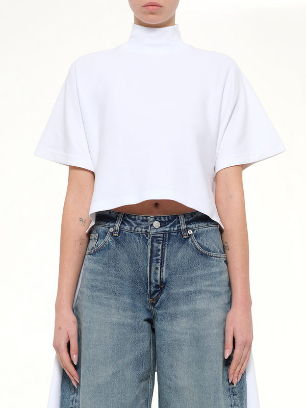 Cotton Jersey Asymmetric T-Shirt in White