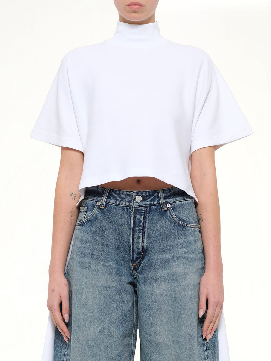 Cotton Jersey Asymmetric T-Shirt in White