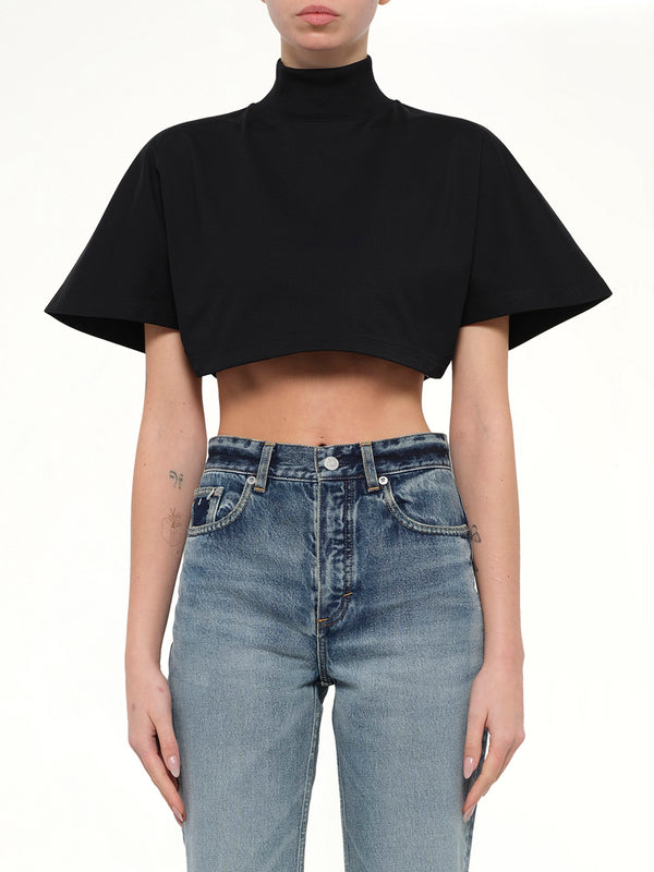 Cotton Jersey Highneck T-Shirt in Black