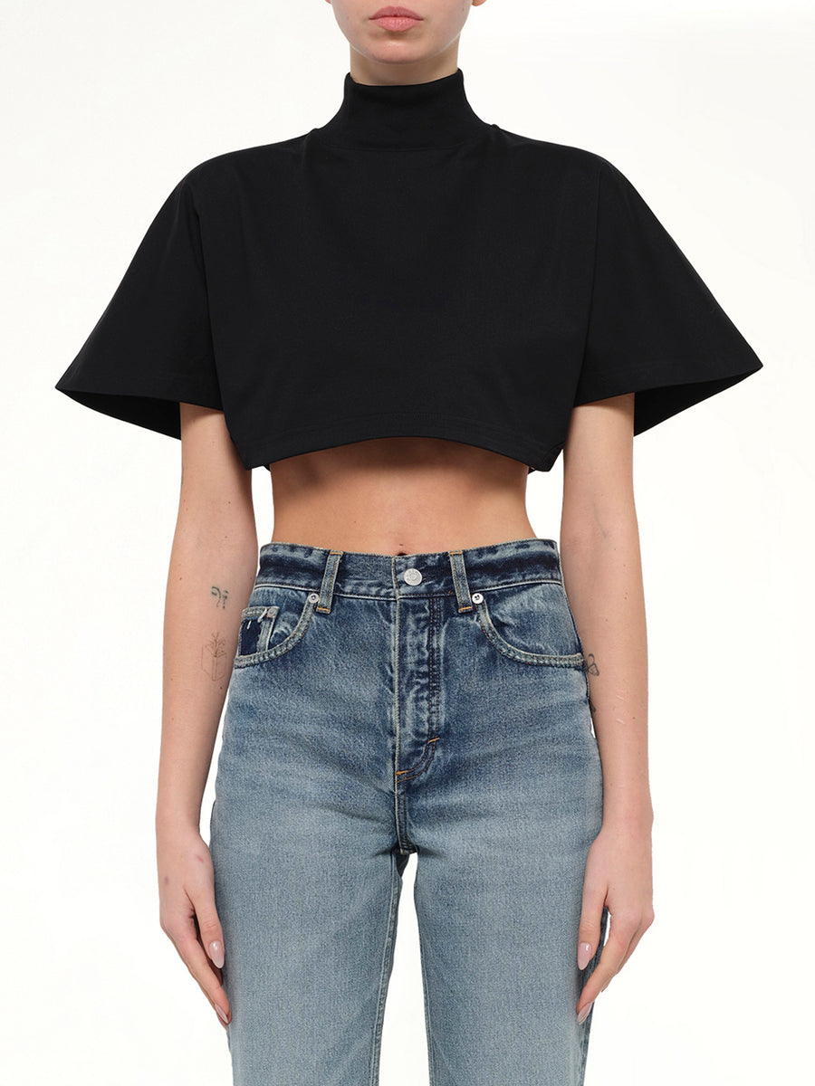 Cotton Jersey Highneck T-Shirt in Black