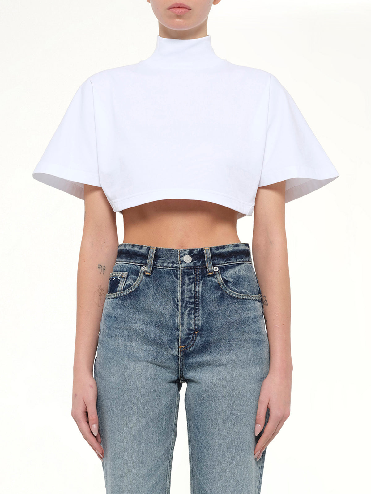 Cotton Jersey Highneck T-Shirt in White
