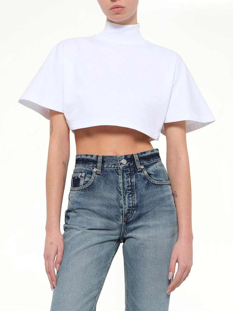Cotton Jersey Highneck T-Shirt in White
