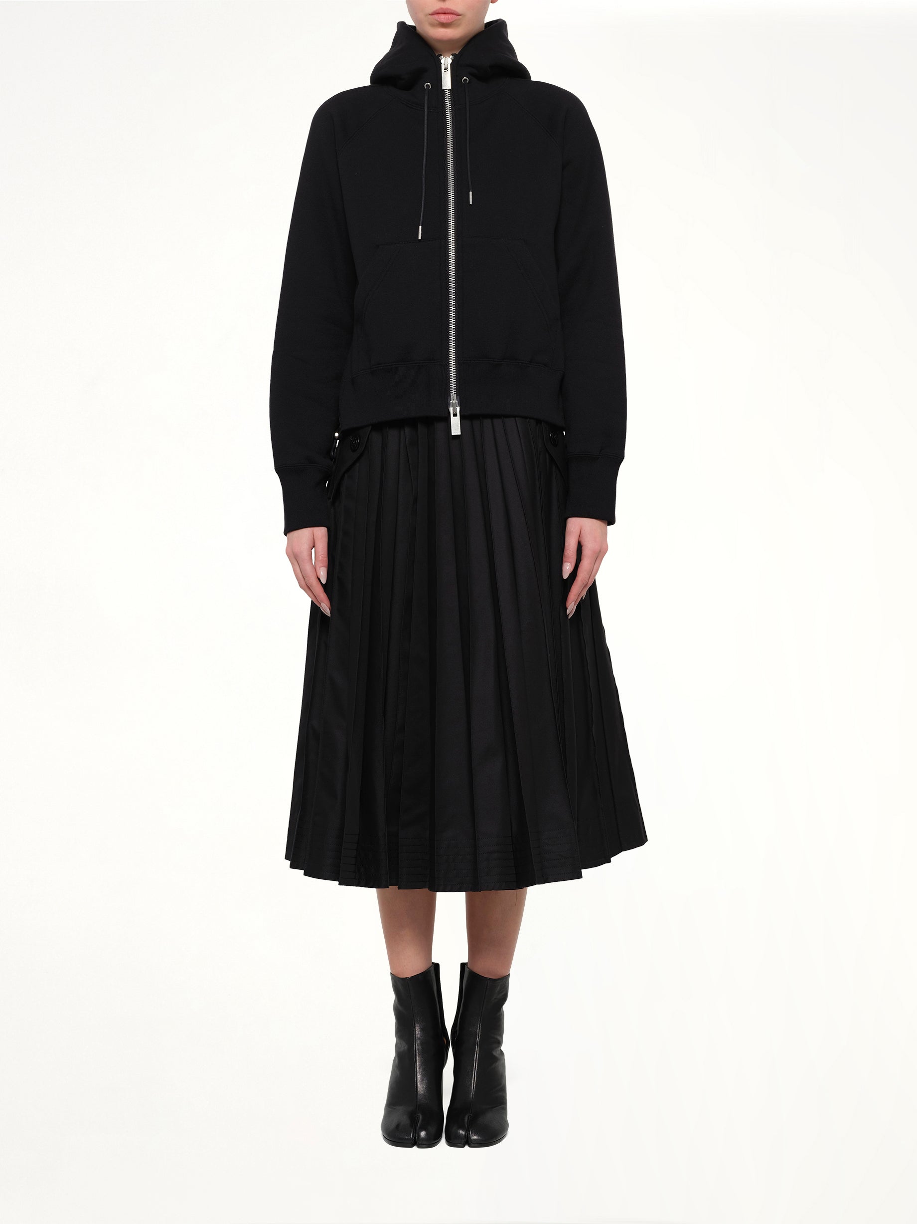 Cotton Jersey Zip Hoodie in Black