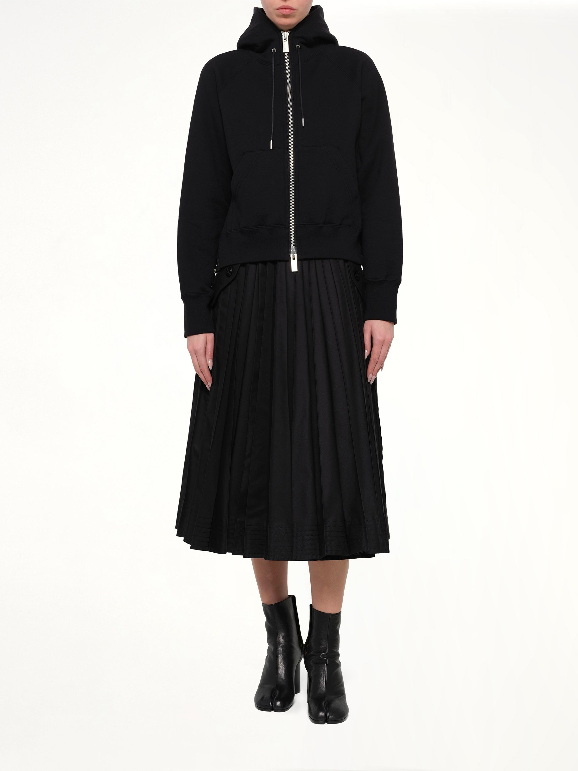 Cotton Jersey Zip Hoodie in Black