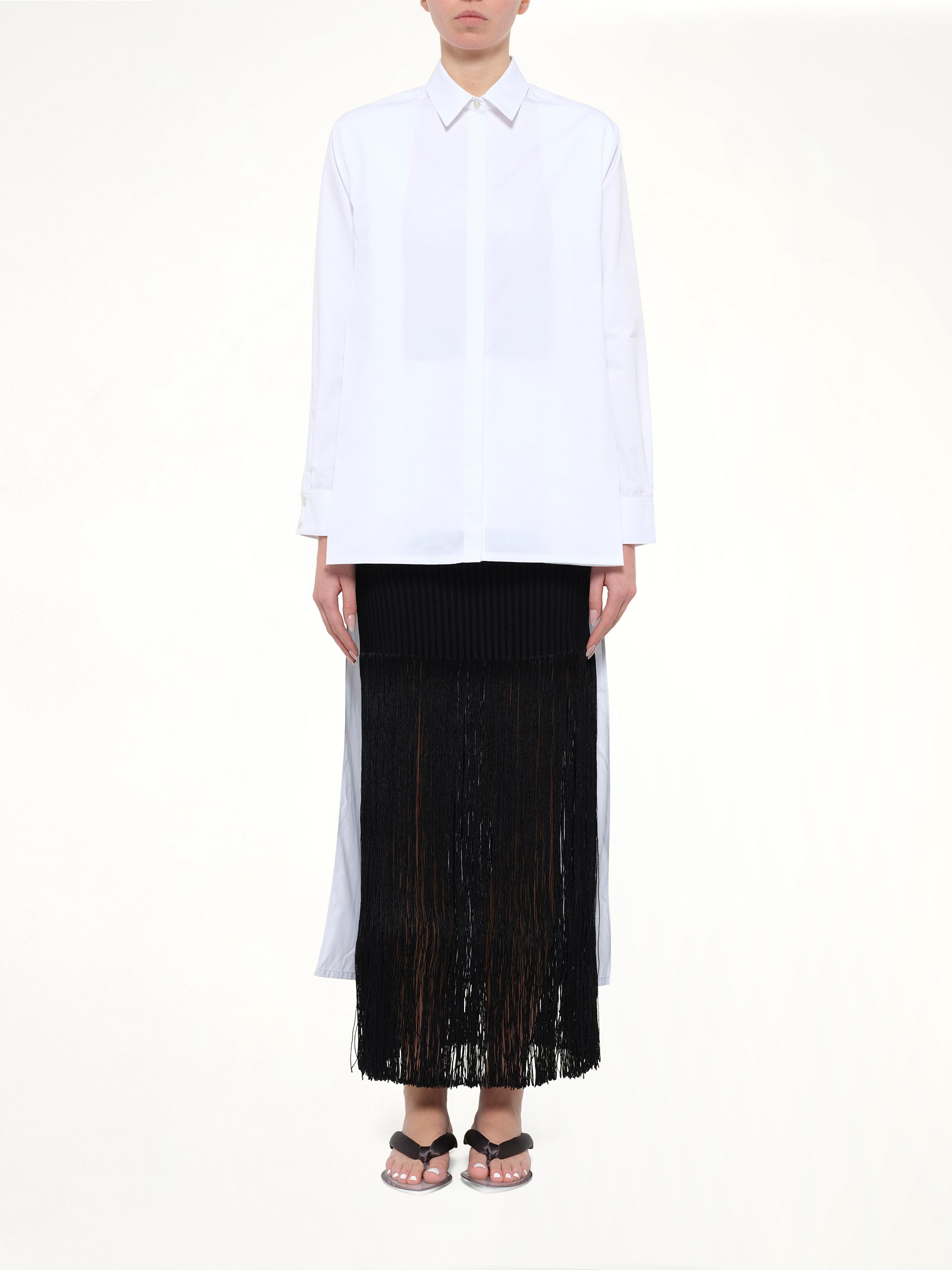 Cotton Poplin Asymmetric Shirt in White