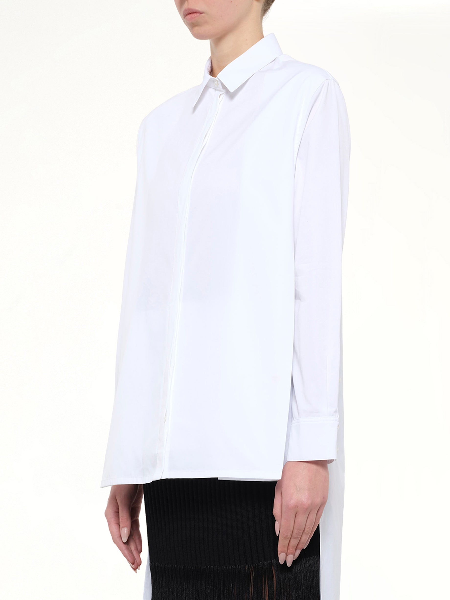 Cotton Poplin Asymmetric Shirt in White