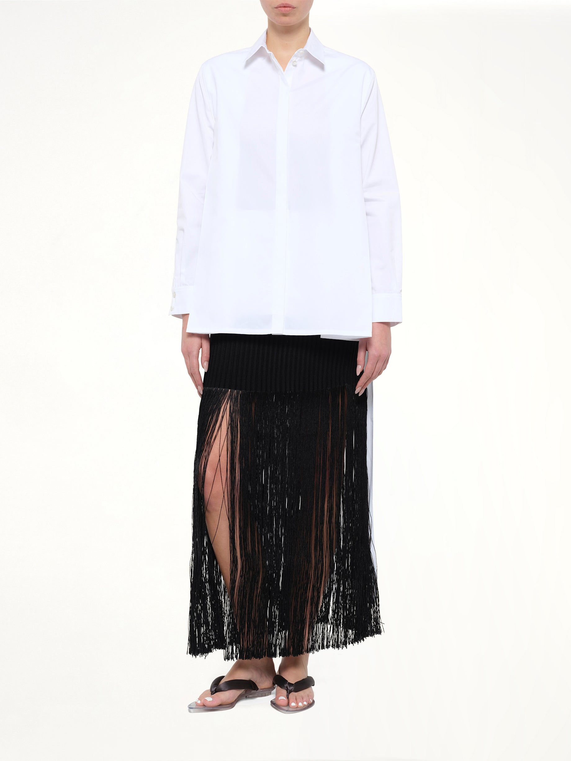 Cotton Poplin Asymmetric Shirt in White