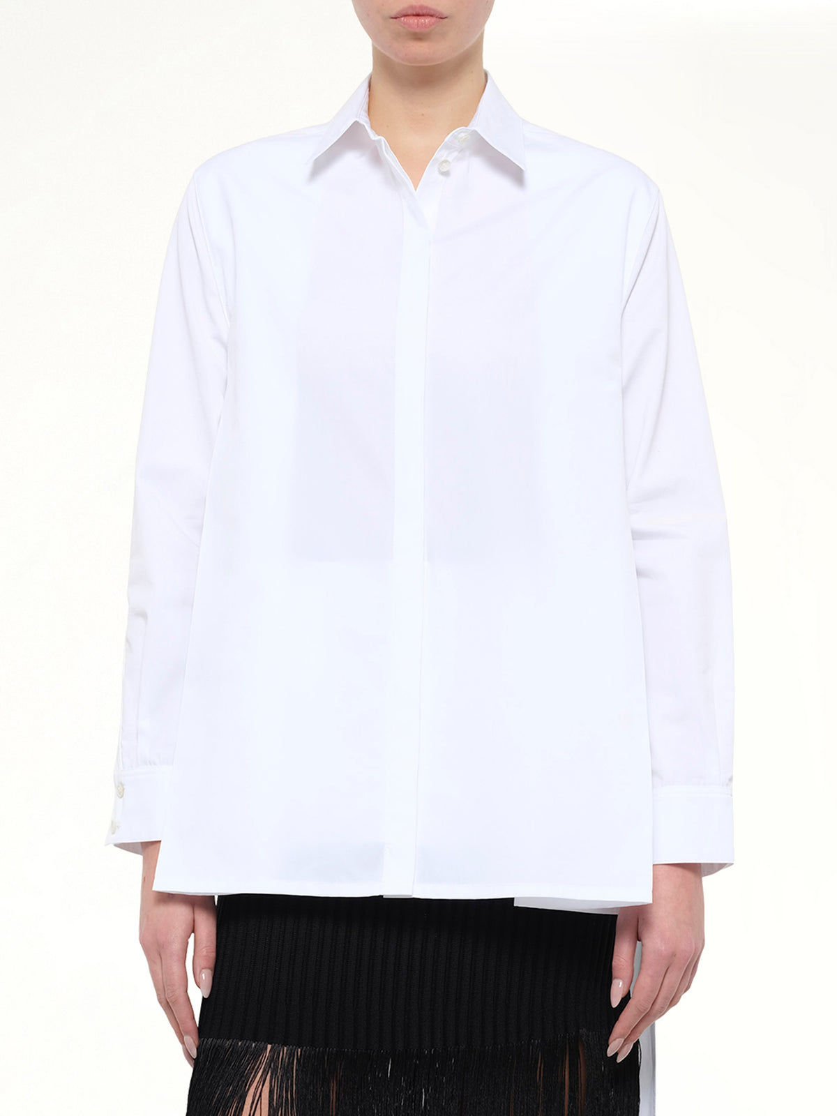 Cotton Poplin Asymmetric Shirt in White