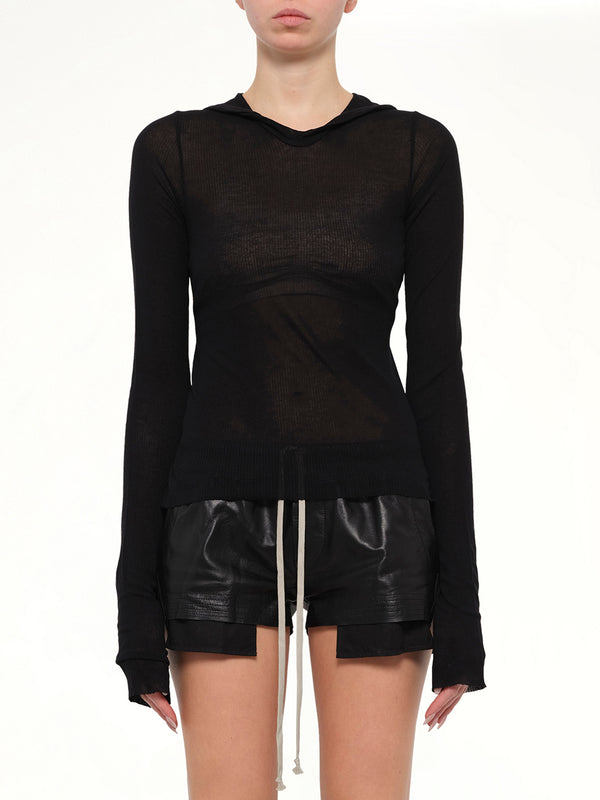 Cropped Hooded Rib LS T-Shirt in Black