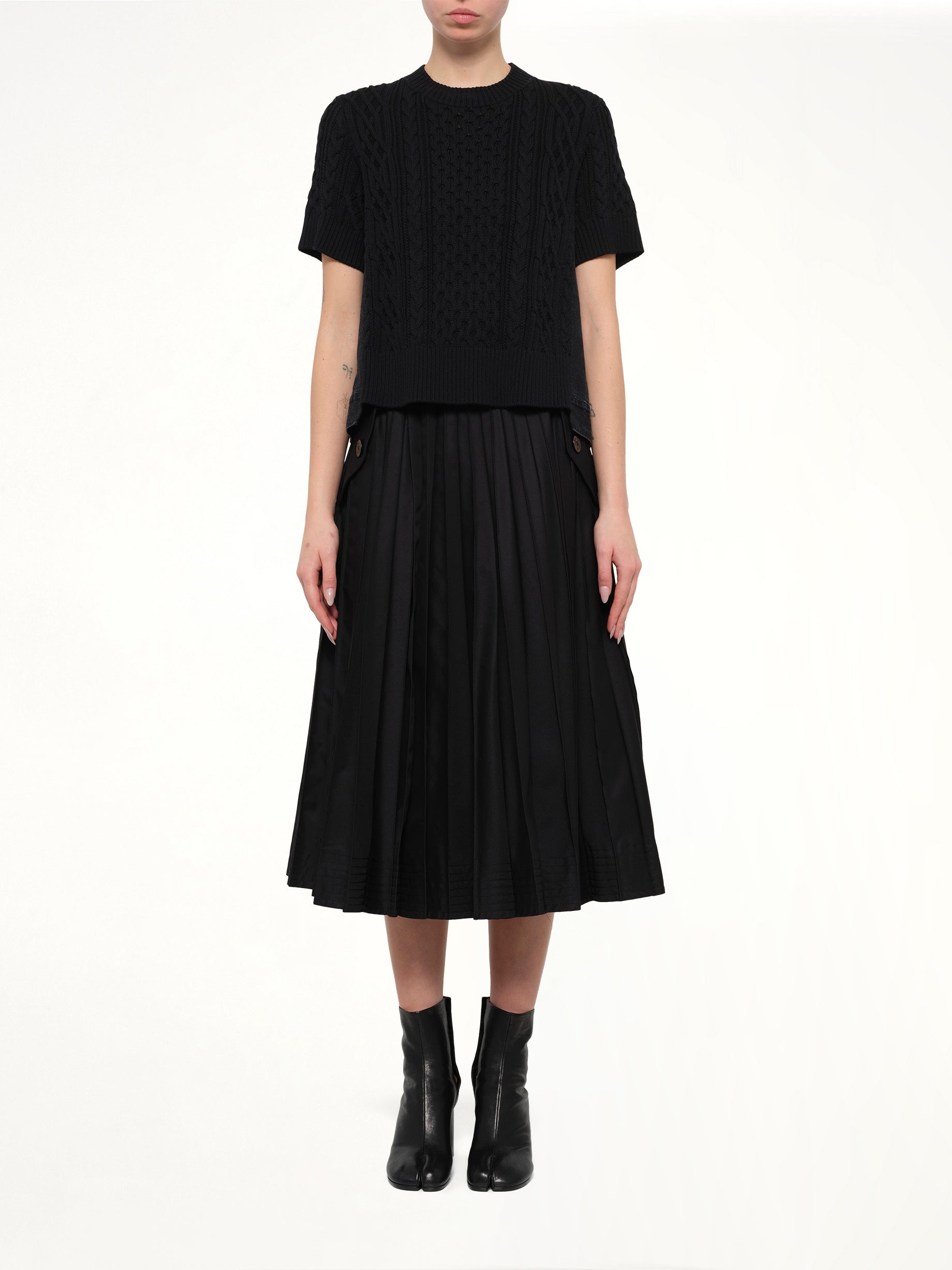 Denim x Cotton Knit Sweater in Black