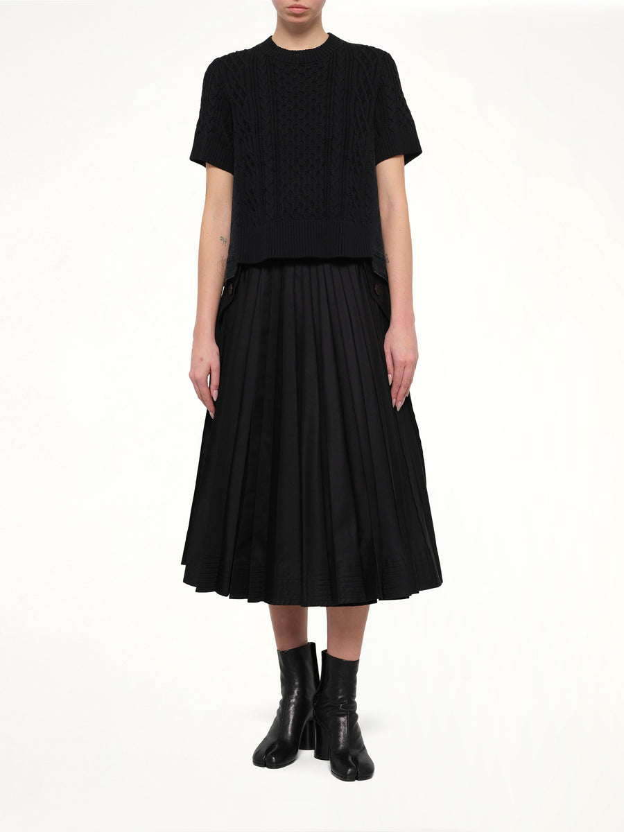 Denim x Cotton Knit Sweater in Black