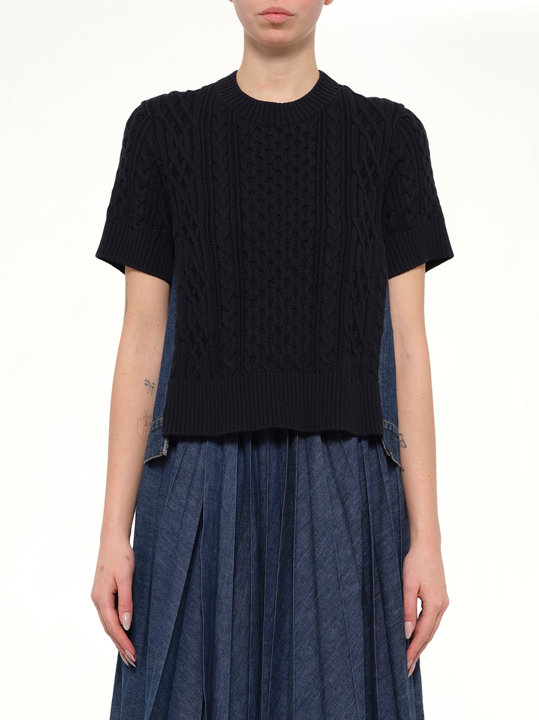 Denim x Cotton Knit Sweater in Navy