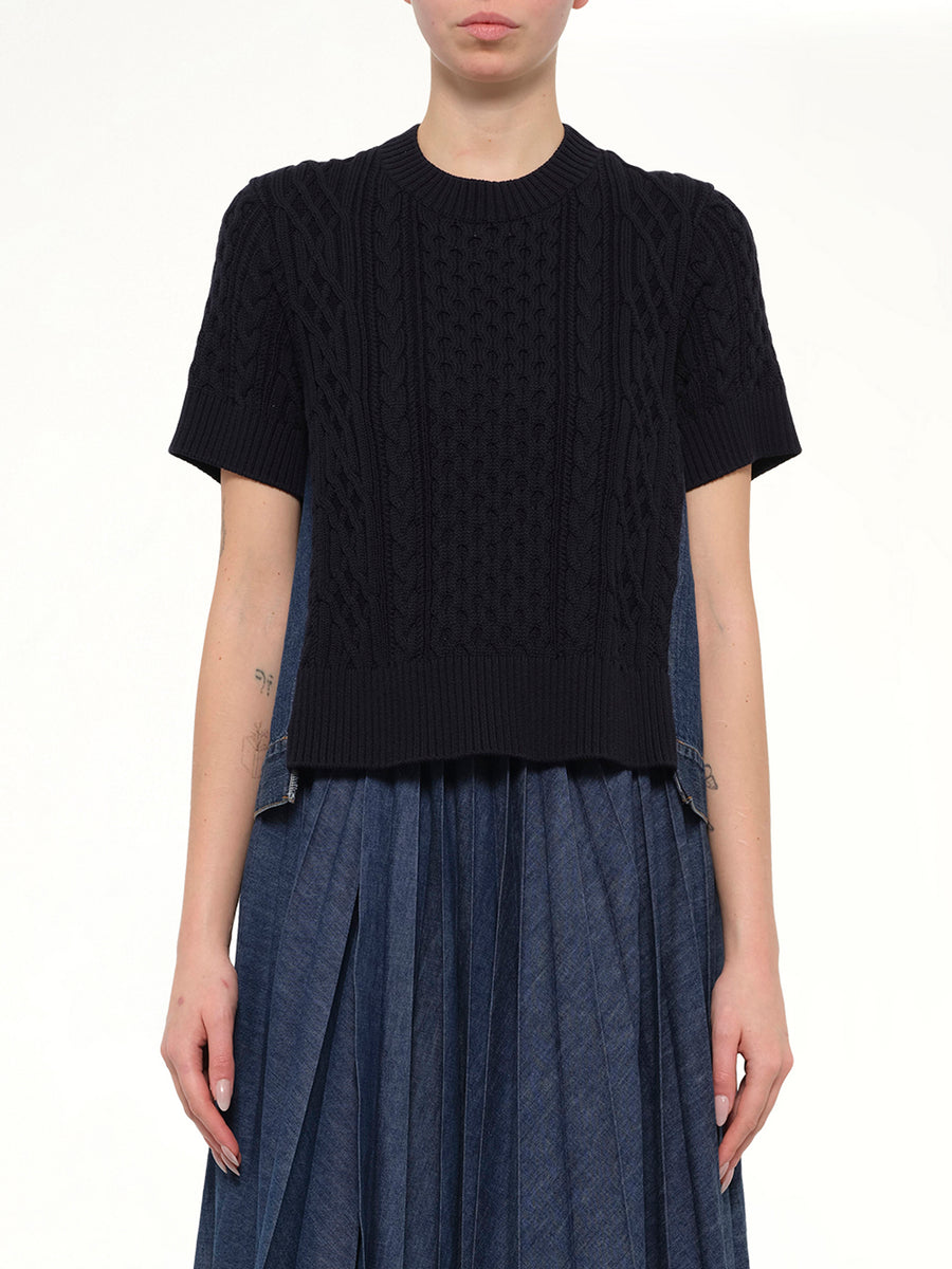 Denim x Cotton Knit Sweater in Navy