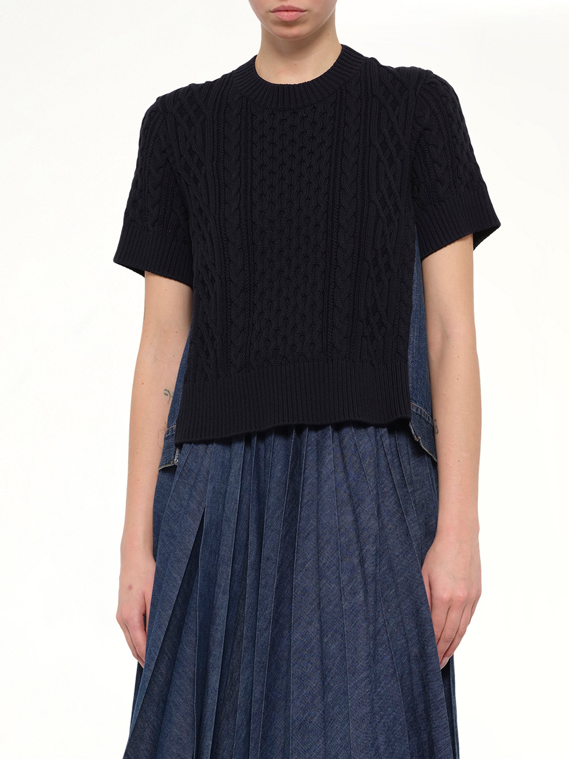 Denim x Cotton Knit Sweater in Navy