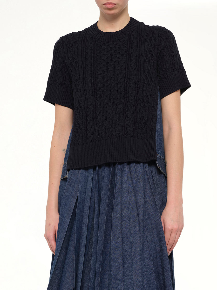 Denim x Cotton Knit Sweater in Navy