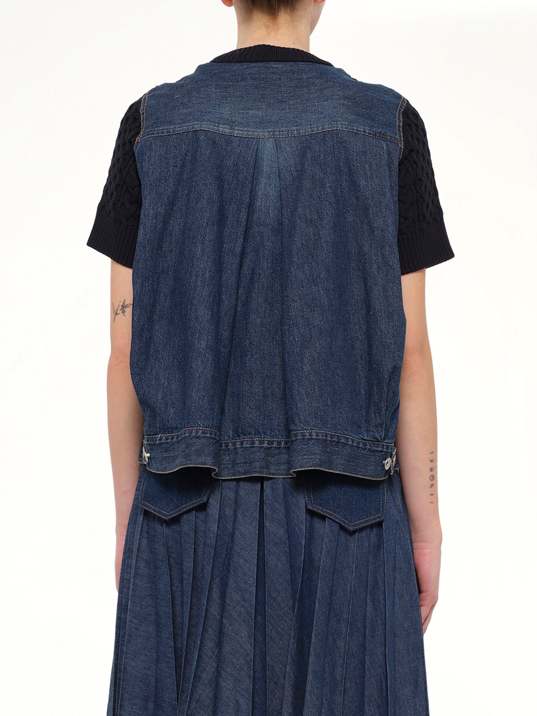 Denim x Cotton Knit Sweater in Navy