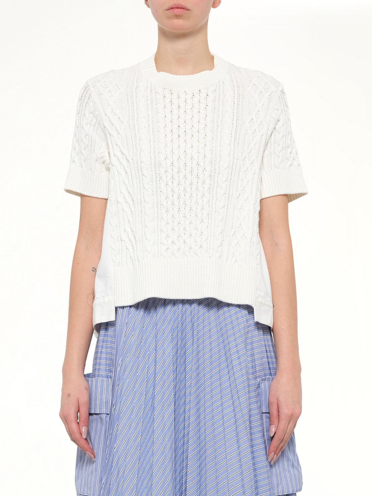Denim x Cotton Knit Sweater in Off White