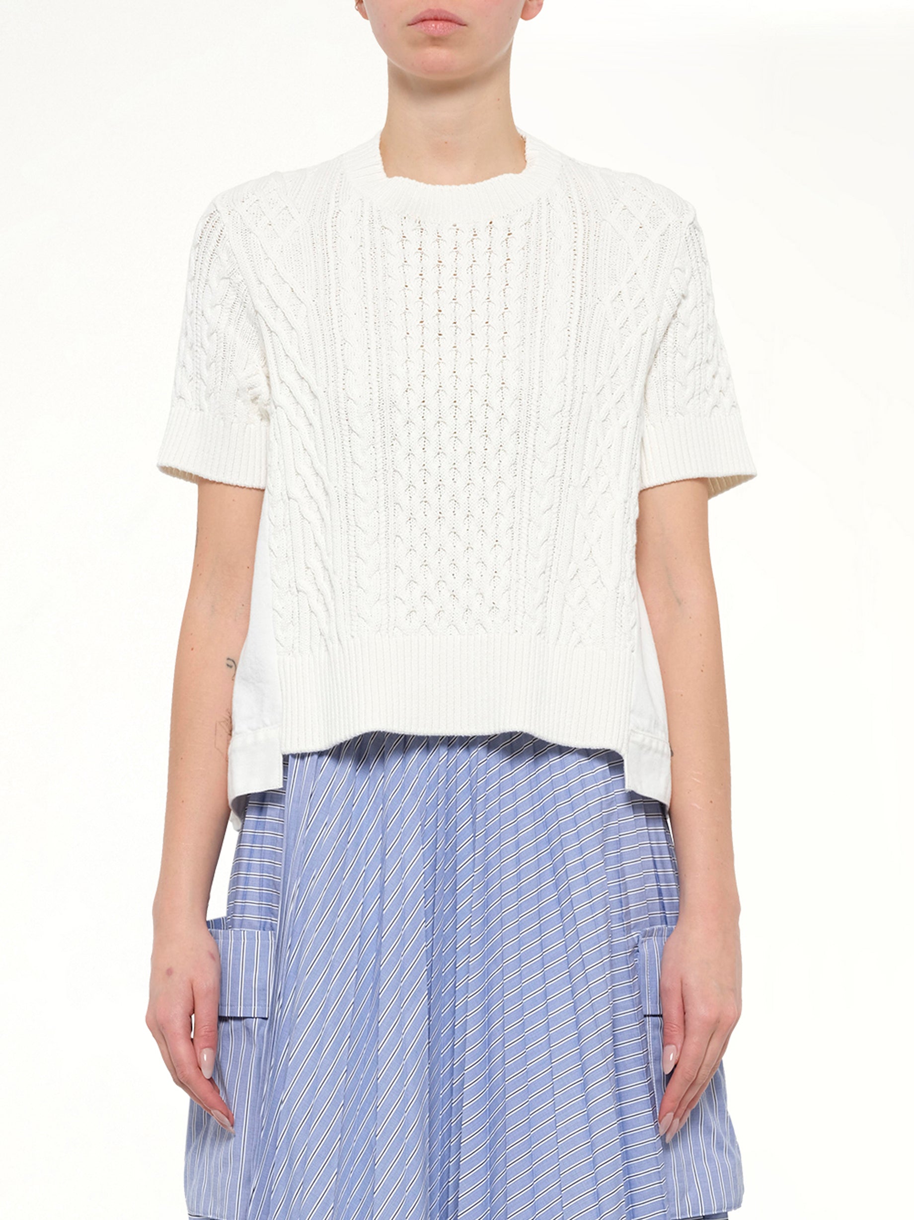 Denim x Cotton Knit Sweater in Off White