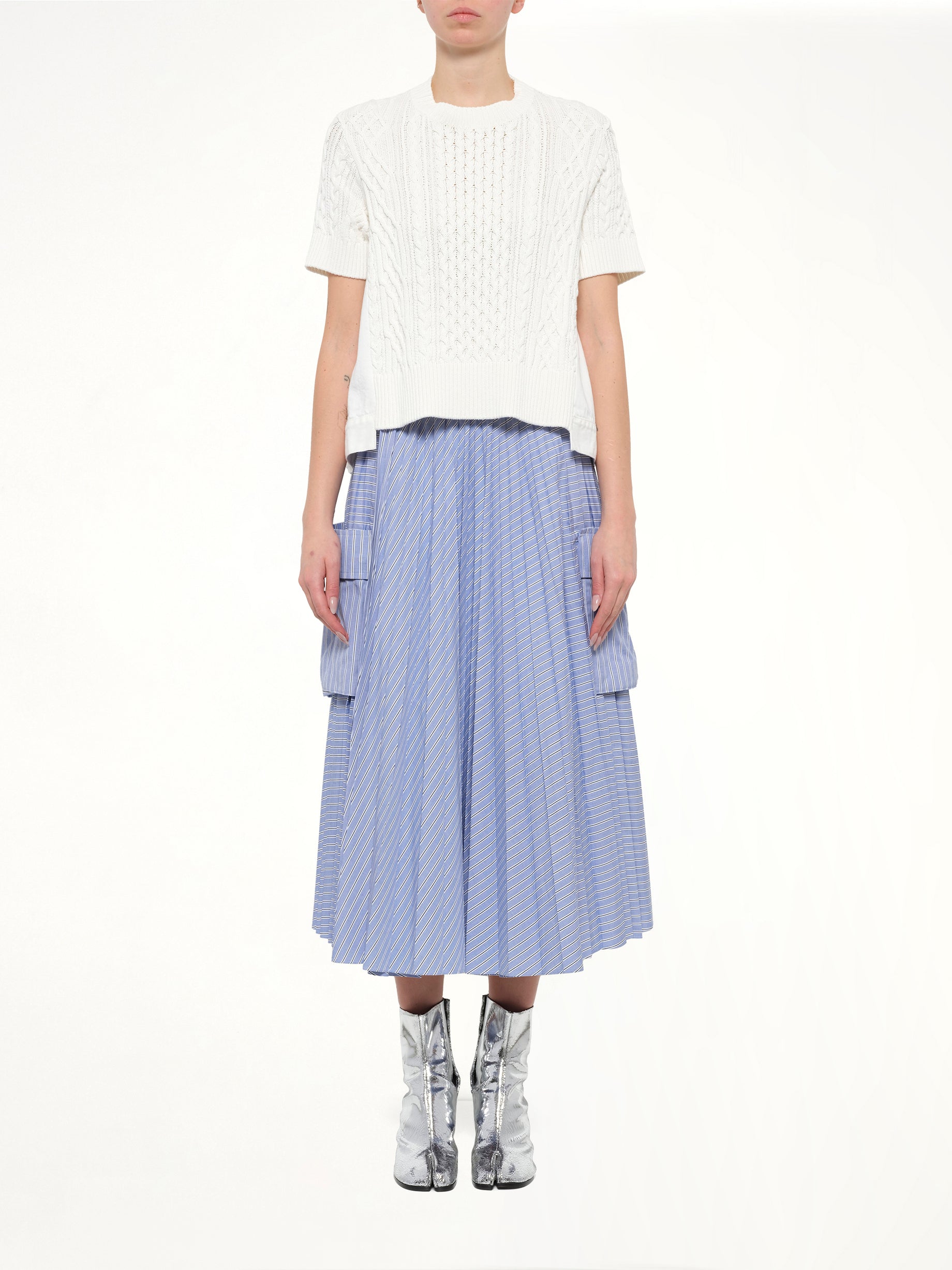 Denim x Cotton Knit Sweater in Off White